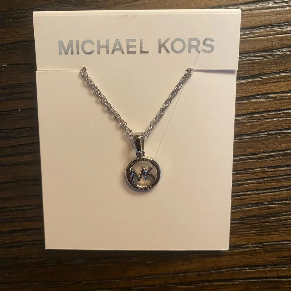 NEW Michael Kors silver MK logo necklace